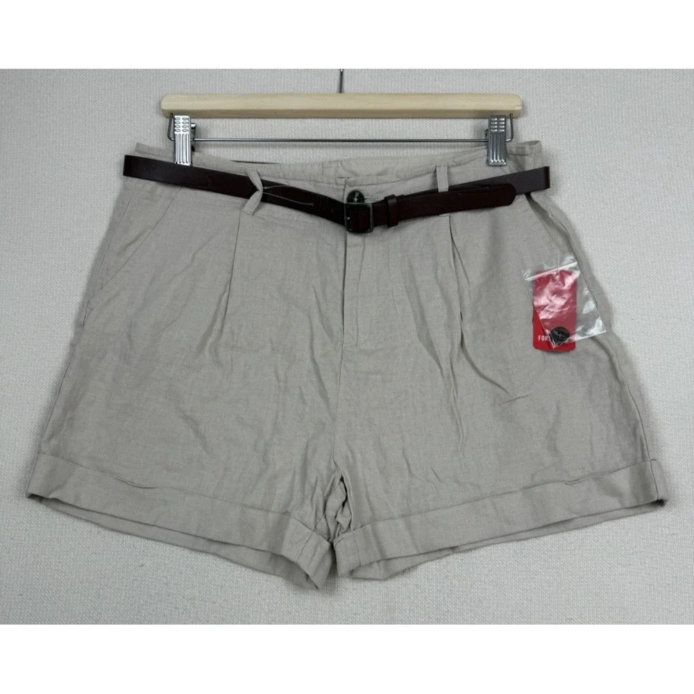 Forever 21 Linen Blend Belted High Waist Shorts Size‎ 30 Juniors (M/L) NWT Beige